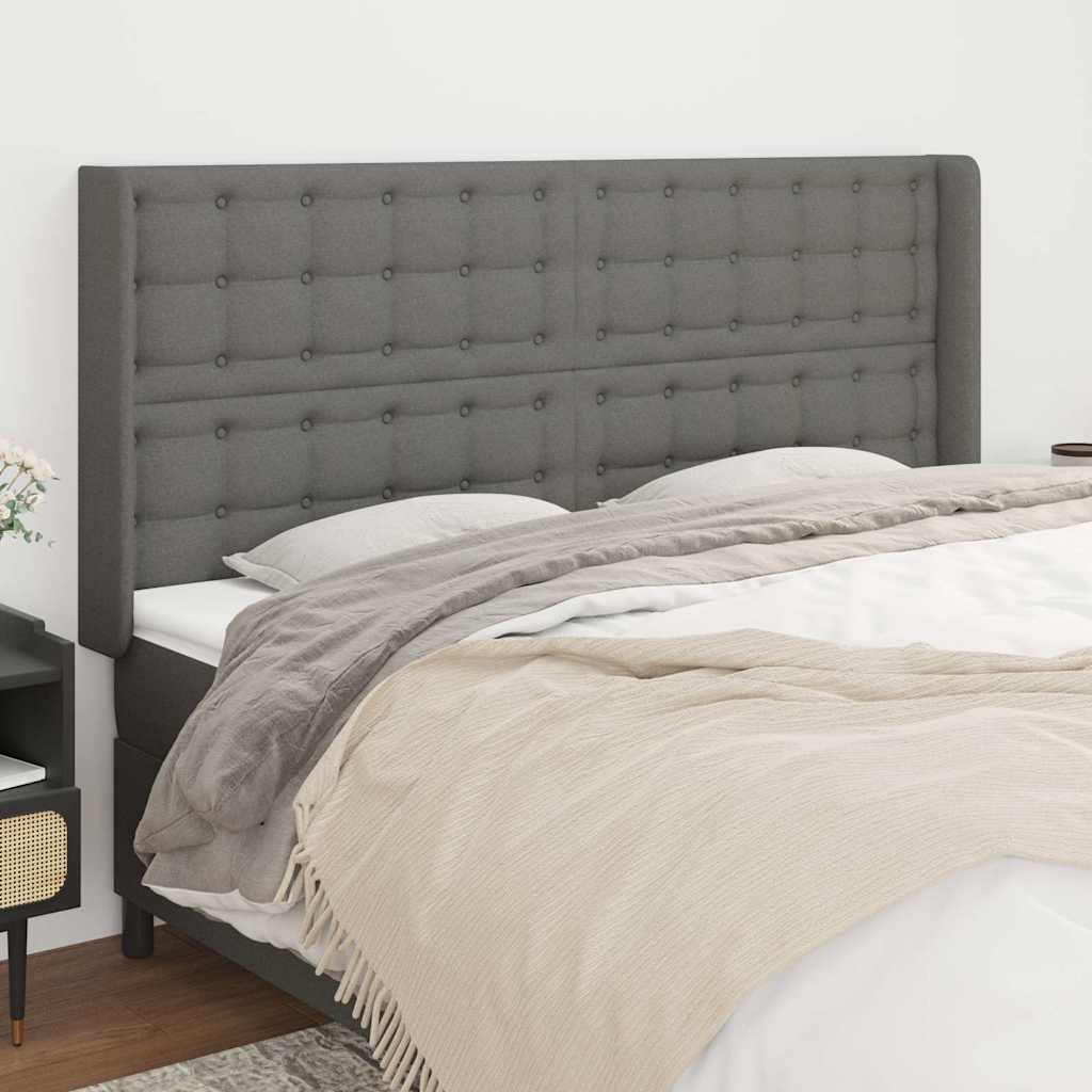 Kopfteil mit Ohren Dunkelgrau 203x16x118/128 cm Stoff