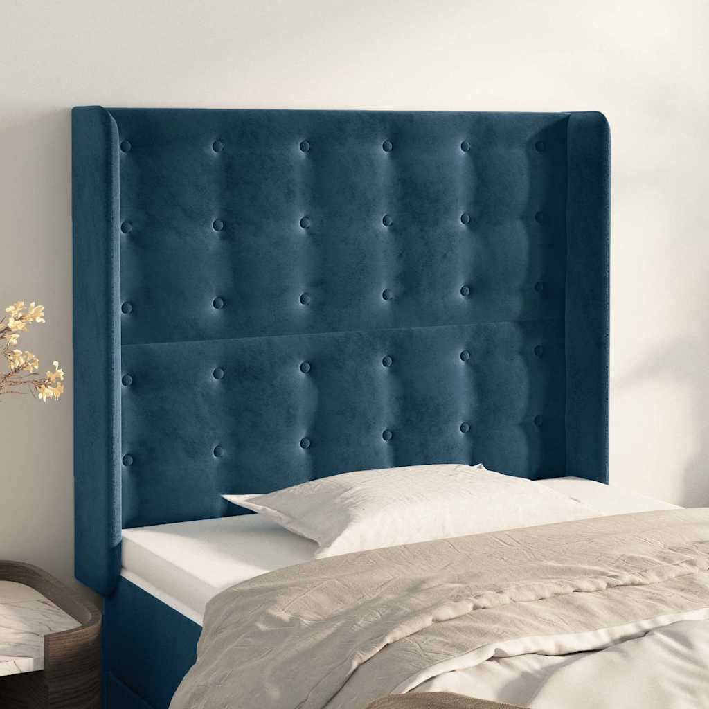 Kopfteil mit Ohren Dunkelblau 93x16x118/128 cm Samt