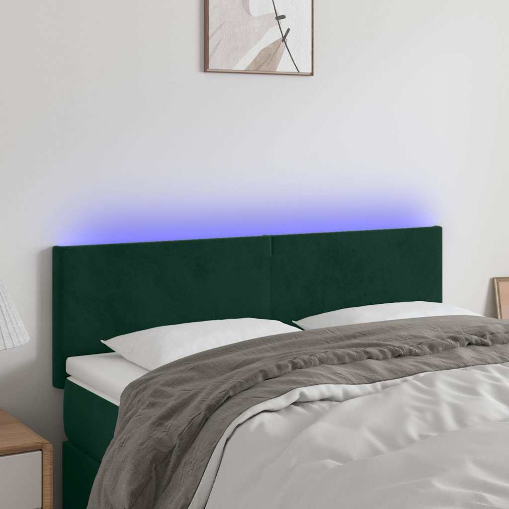 LED Kopfteil Dunkelgrün 144x5x78/88 cm Samt