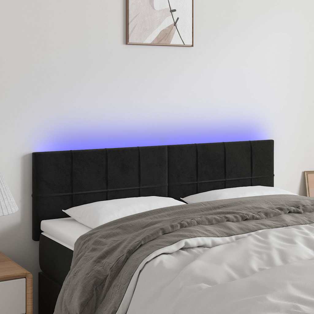 LED Kopfteil Schwarz 144x5x78/88 cm Samt