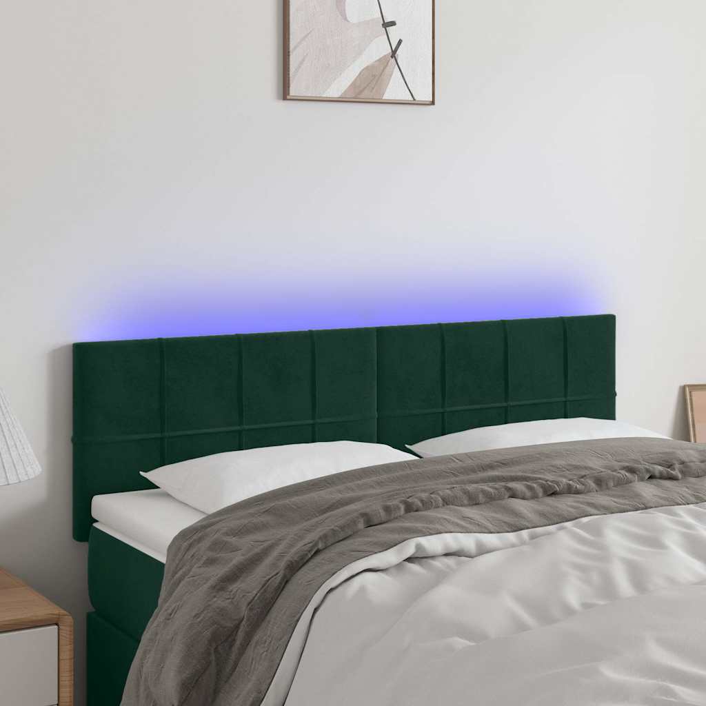 LED Kopfteil Dunkelgrün 144x5x78/88 cm Samt