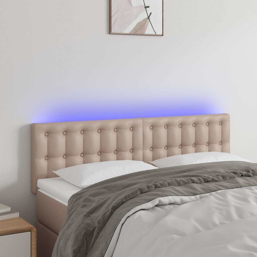 LED Kopfteil Cappuccino-Braun 144x5x78/88 cm Kunstleder