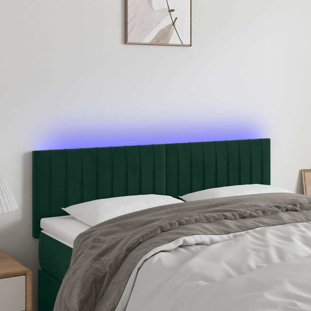 LED Kopfteil Dunkelgrün 144x5x78/88 cm Samt