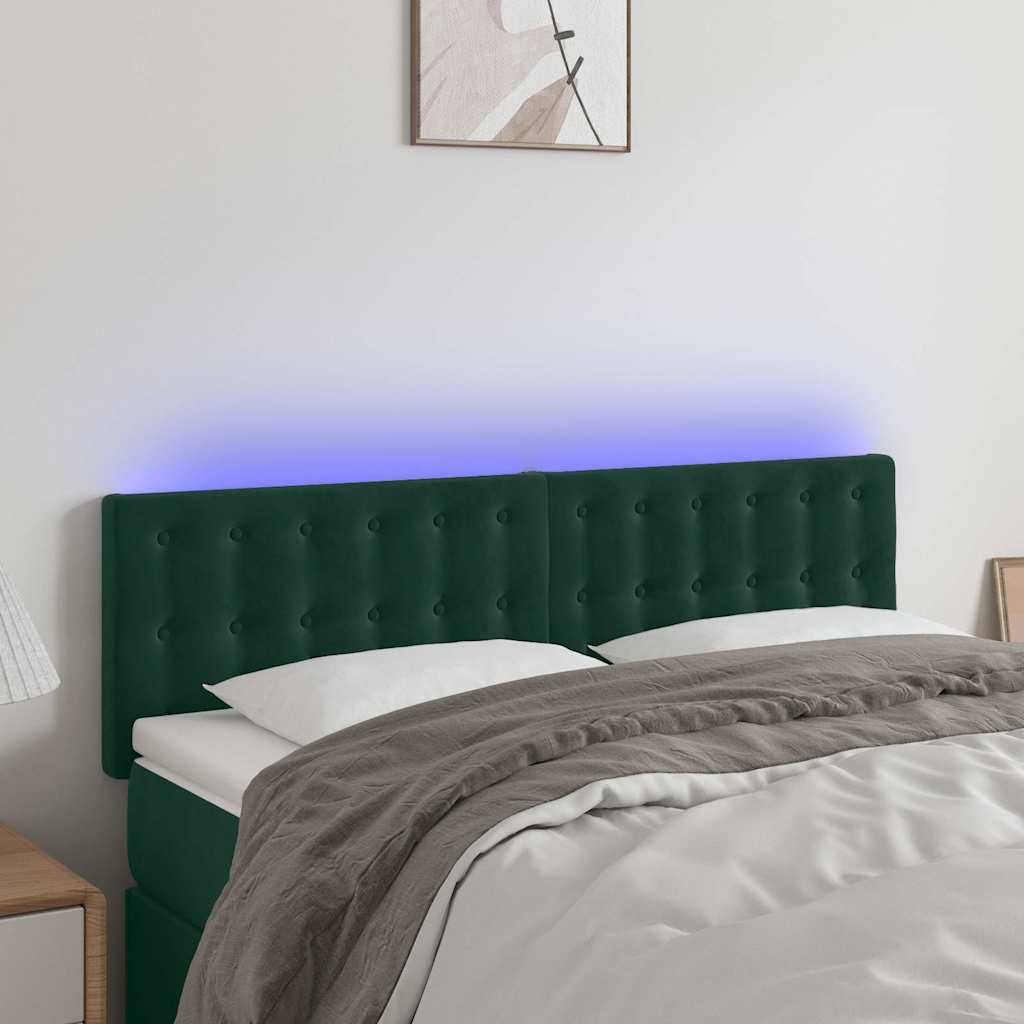 LED Kopfteil Dunkelgrün 144x5x78/88 cm Samt
