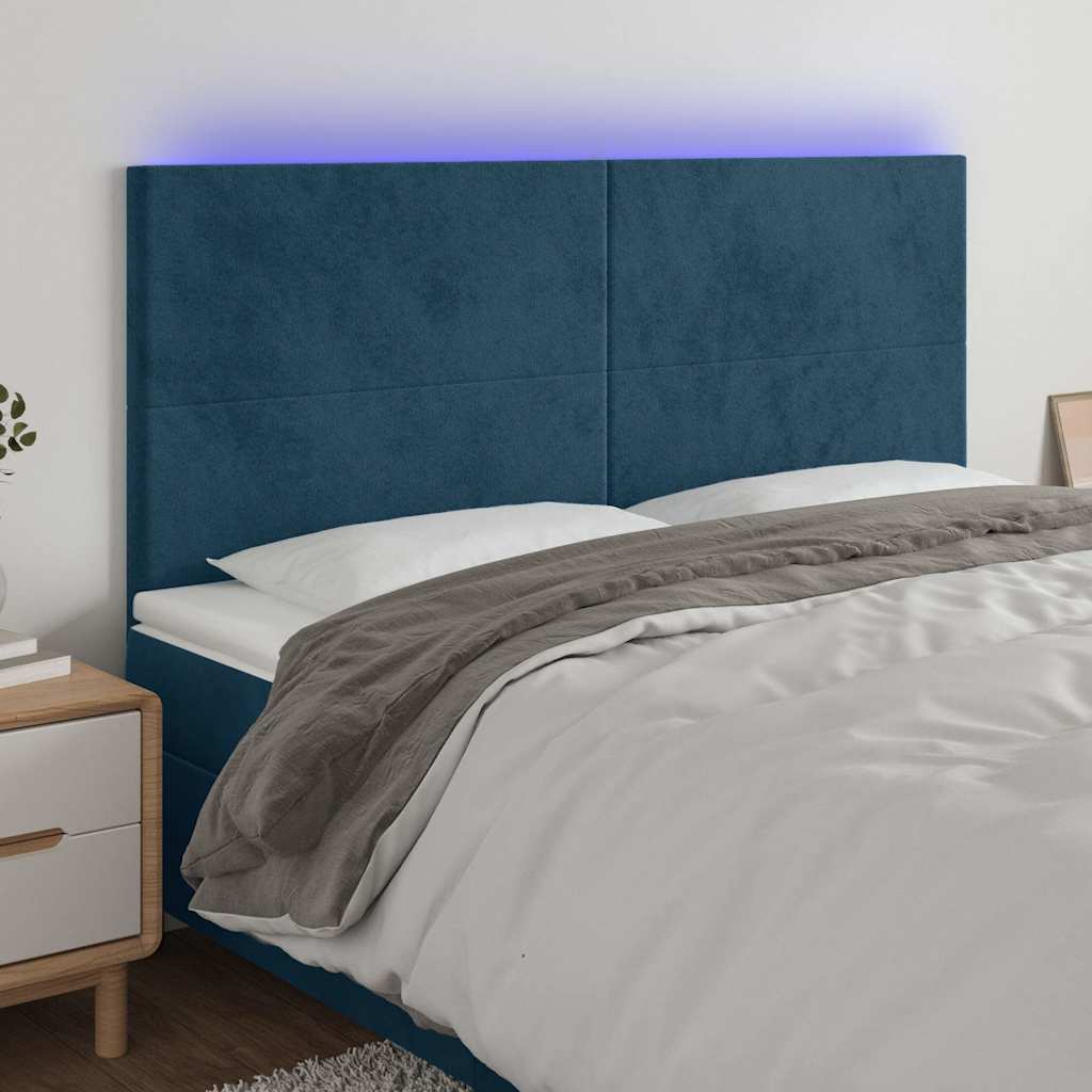 LED Kopfteil Dunkelblau 180x5x118/128 cm Samt
