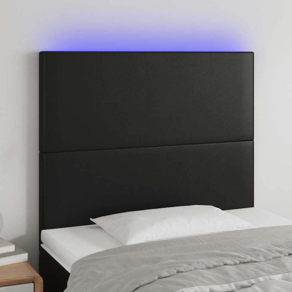 LED Kopfteil Schwarz 90x5x118/128 cm Kunstleder