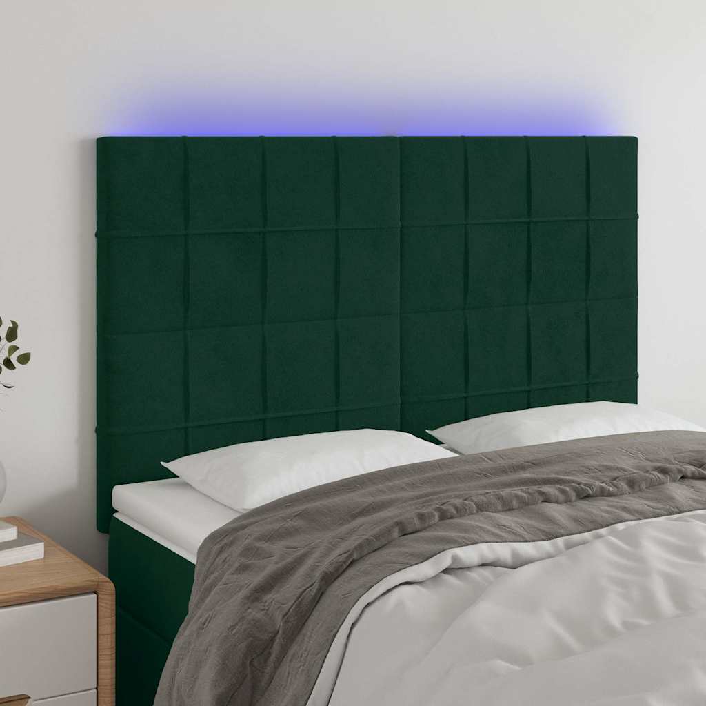 LED Kopfteil Dunkelgrün 144x5x118/128 cm Samt