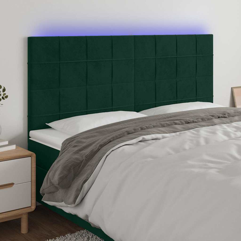 LED Kopfteil Dunkelgrün 200x5x118/128 cm Samt
