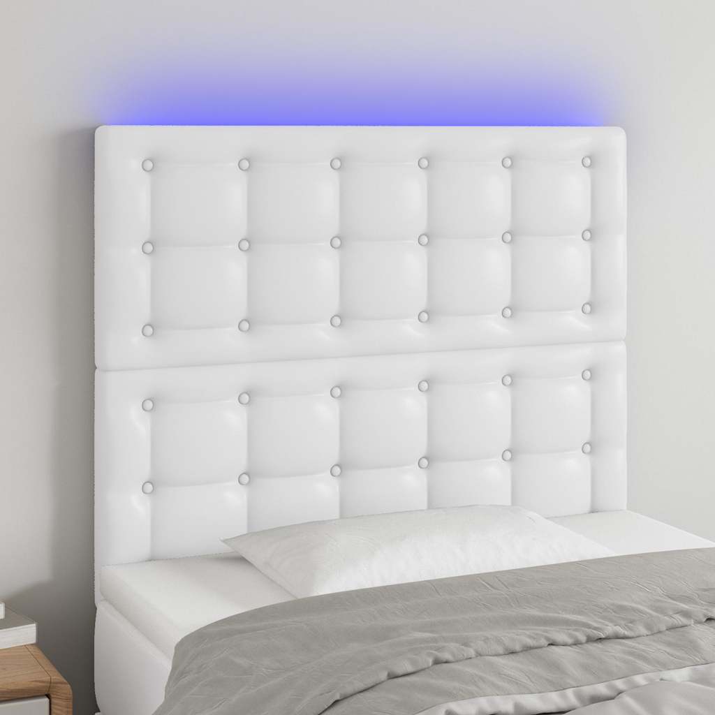 LED Kopfteil Weiß 90x5x118/128 cm Kunstleder