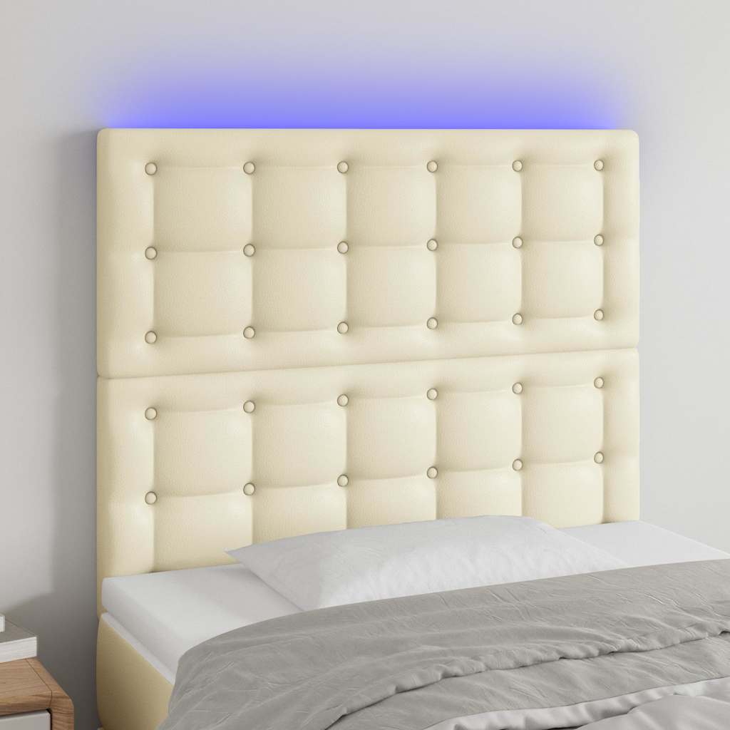LED Kopfteil Creme 90x5x118/128 cm Kunstleder