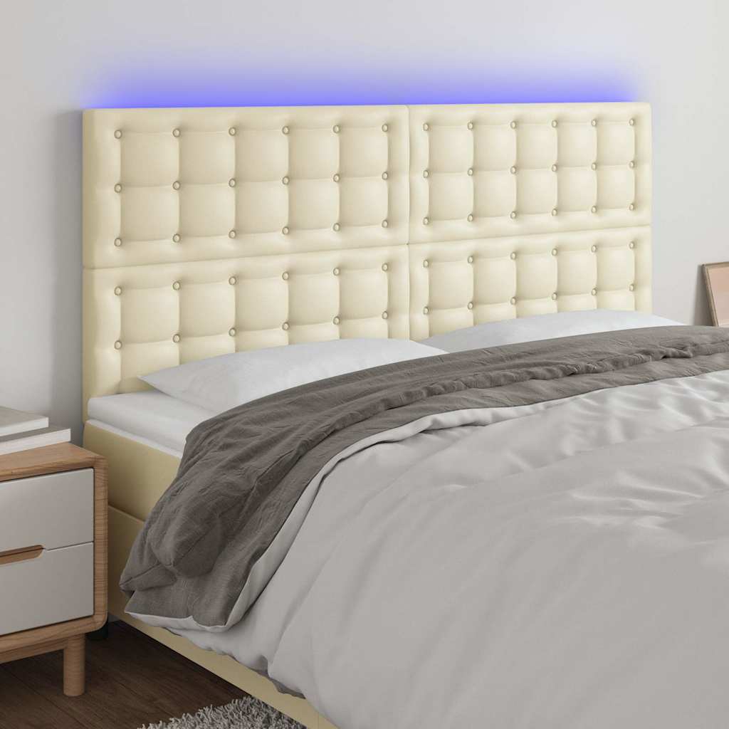 LED Kopfteil Creme 160x5x118/128 cm Kunstleder