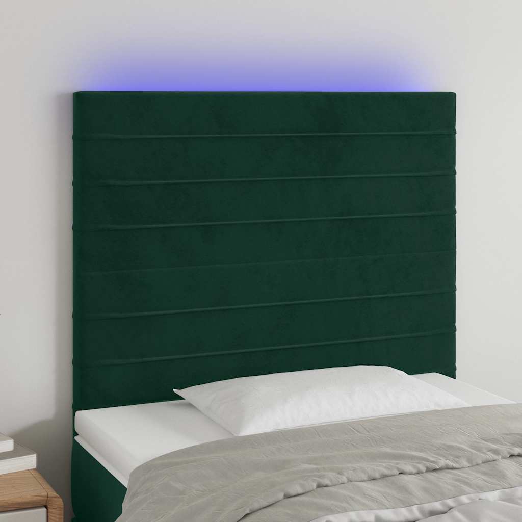 LED Kopfteil Dunkelgrün 90x5x118/128 cm Samt