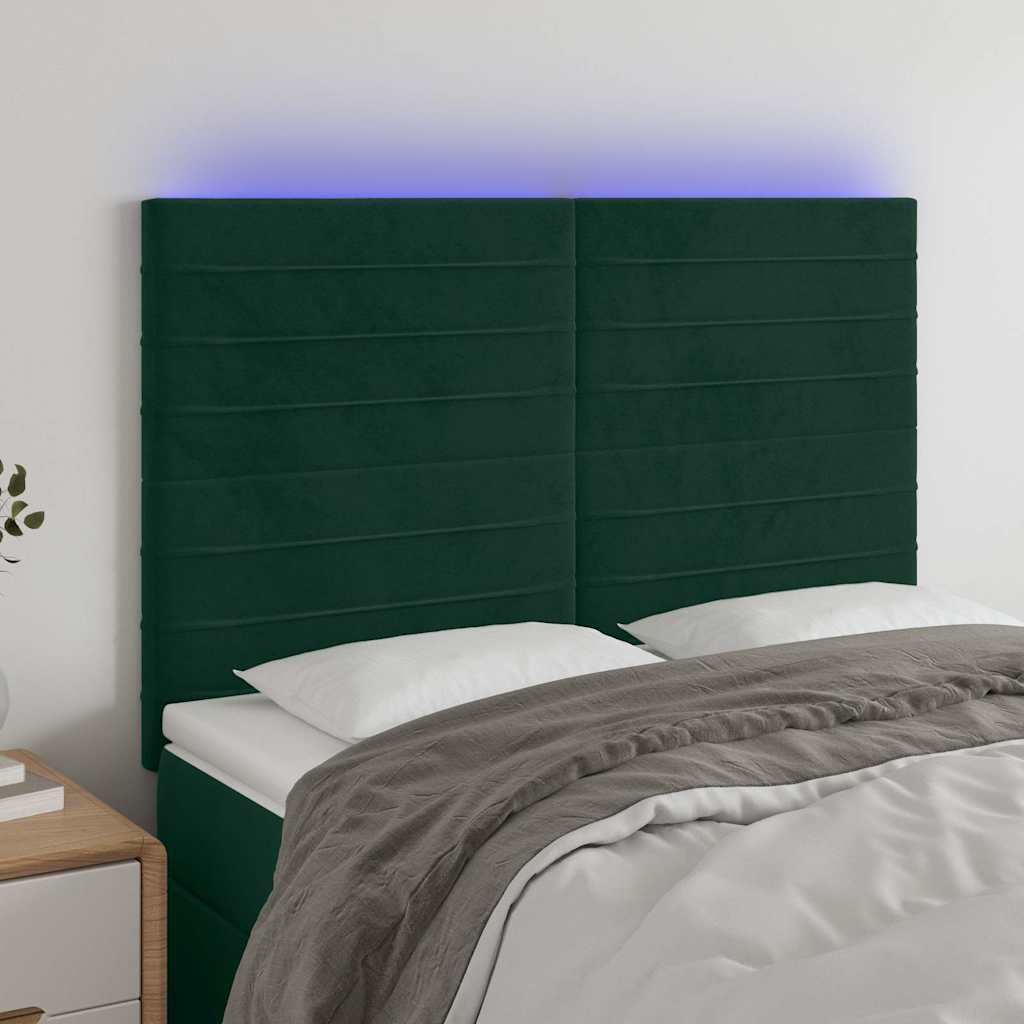 LED Kopfteil Dunkelgrün 144x5x118/128 cm Samt