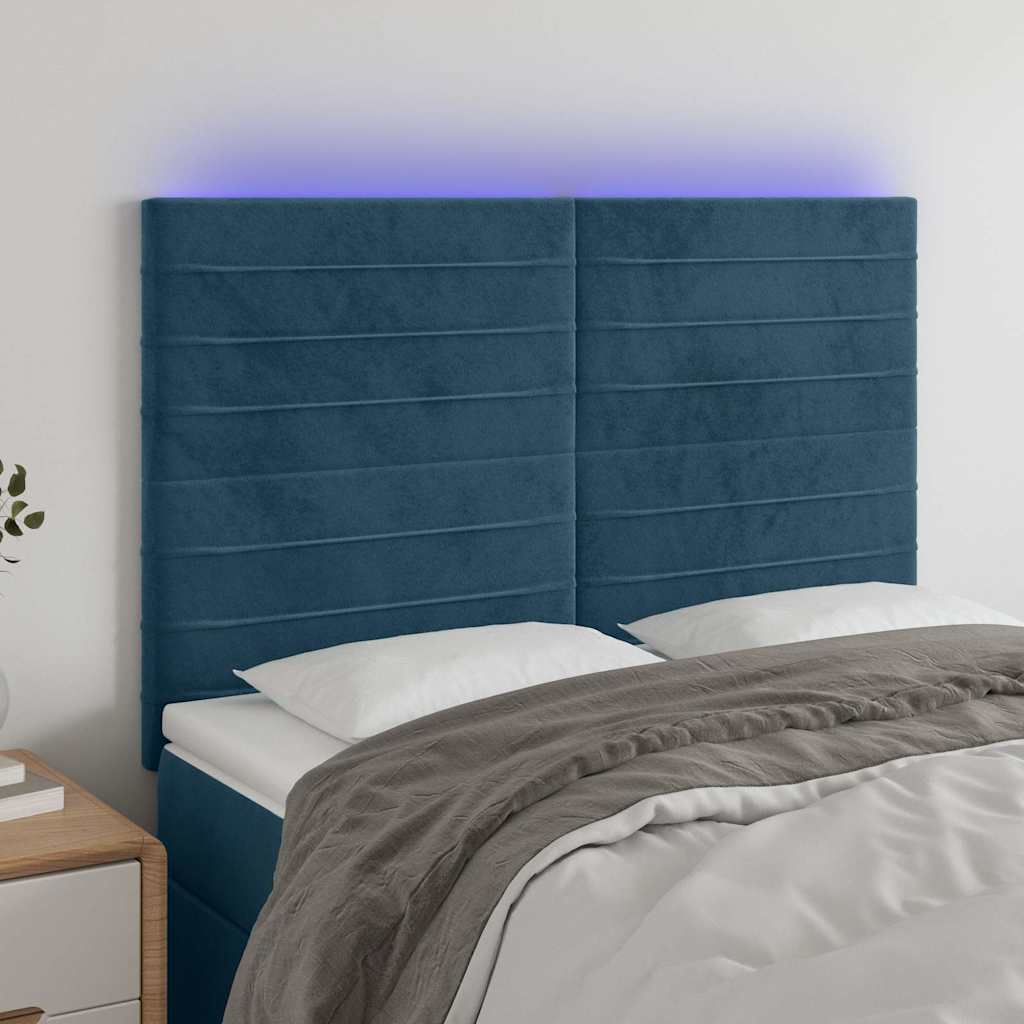 LED Kopfteil Dunkelblau 144x5x118/128 cm Samt