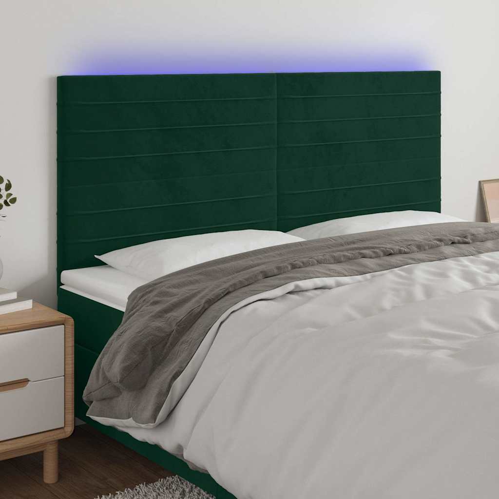 LED Kopfteil Dunkelgrün 160x5x118/128 cm Samt
