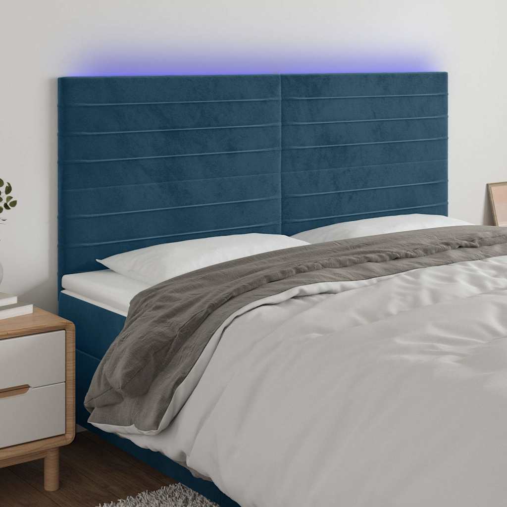 LED Kopfteil Dunkelblau 180x5x118/128 cm Samt