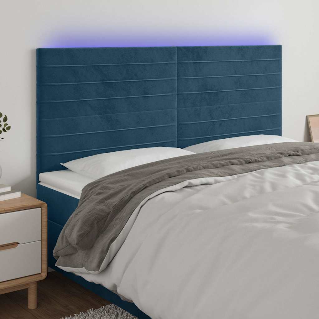 LED Kopfteil Dunkelblau 200x5x118/128 cm Samt