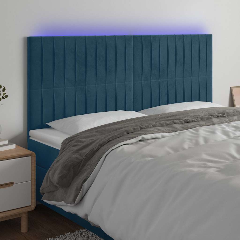 LED Kopfteil Dunkelblau 180x5x118/128 cm Samt