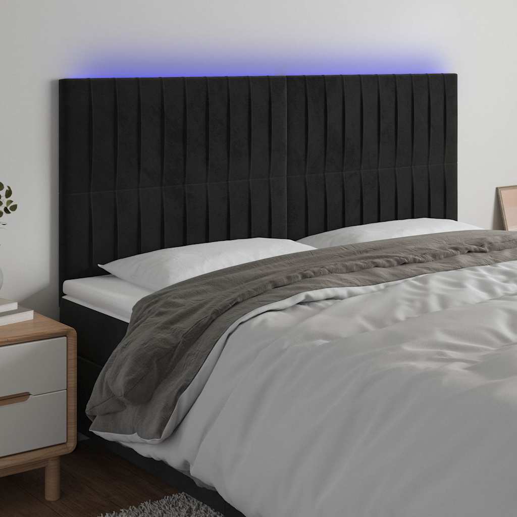 LED Kopfteil Schwarz 200x5x118/128 cm Samt