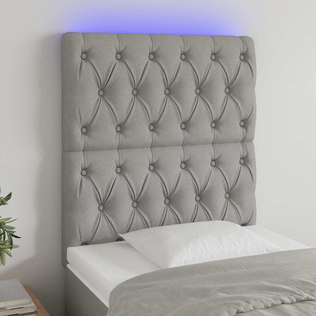 LED Kopfteil Hellgrau 80x7x118/128 cm Stoff