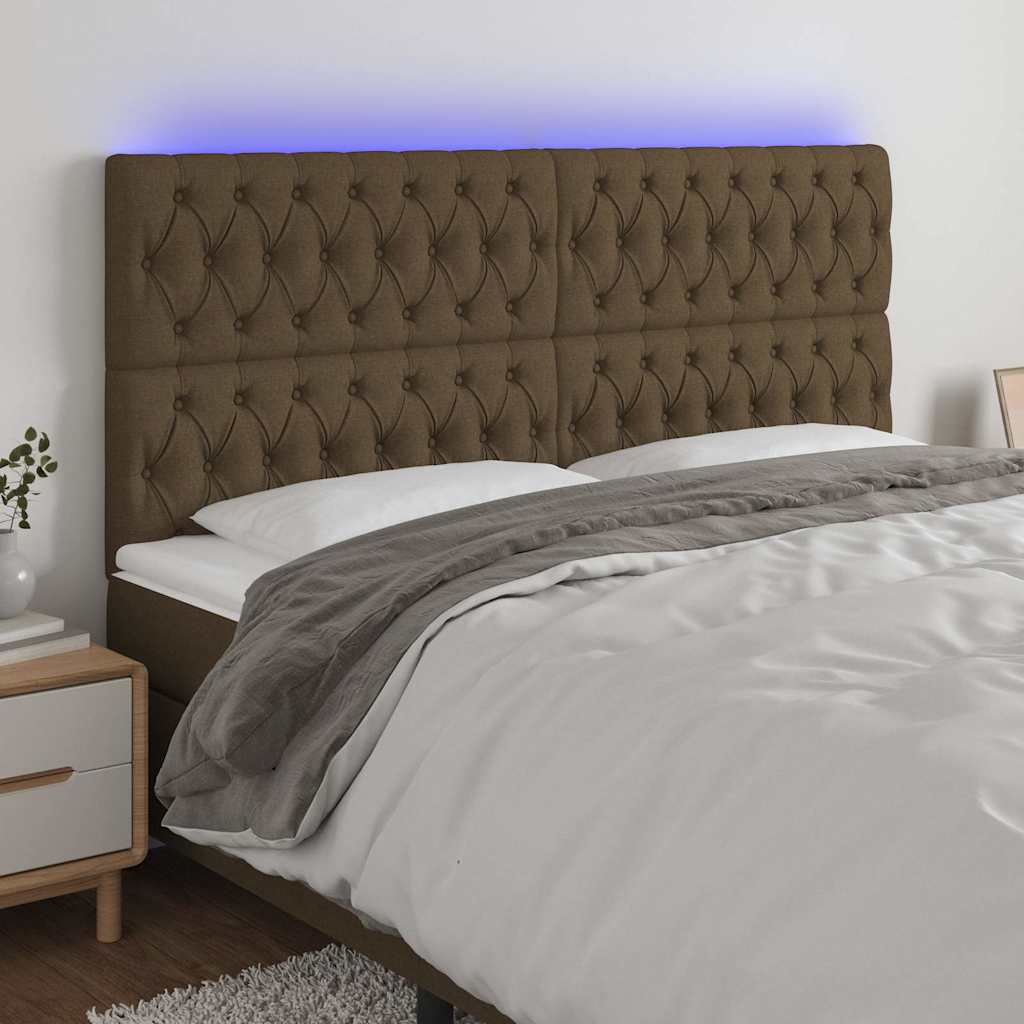 LED Kopfteil Dunkelbraun 180x7x118/128 cm Stoff