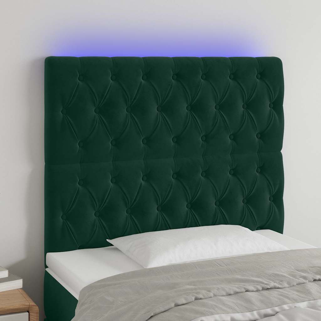 LED Kopfteil Dunkelgrün 90x7x118/128 cm Samt