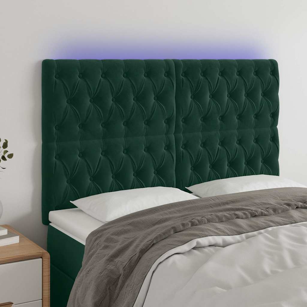 LED Kopfteil Dunkelgrün 160x7x118/128 cm Samt