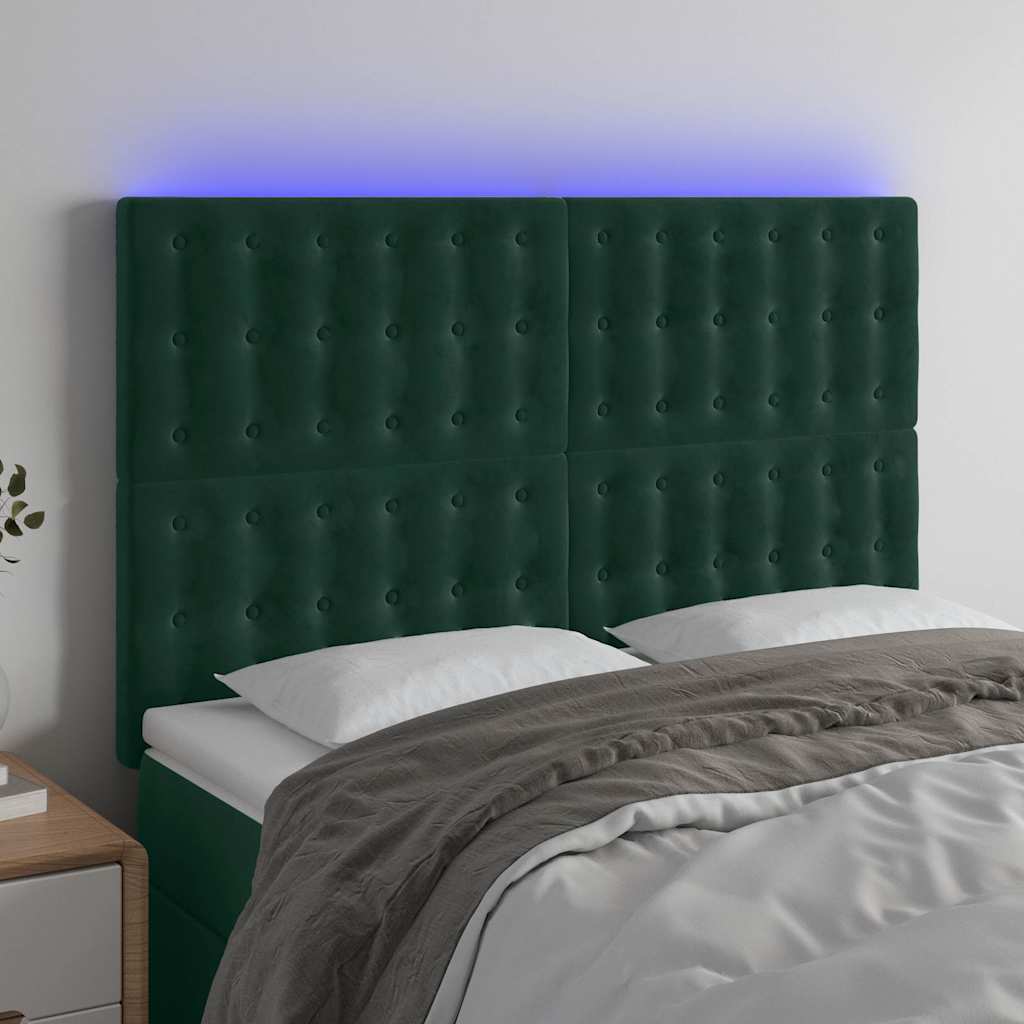 LED Kopfteil Dunkelgrün 144x5x118/128 cm Samt
