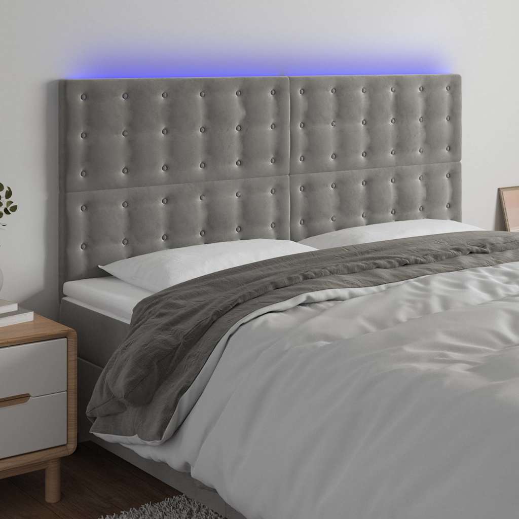 LED Kopfteil Hellgrau 200x5x118/128 cm Samt