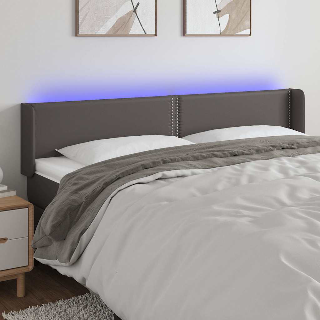 LED Kopfteil Grau 203x16x78/88 cm Kunstleder