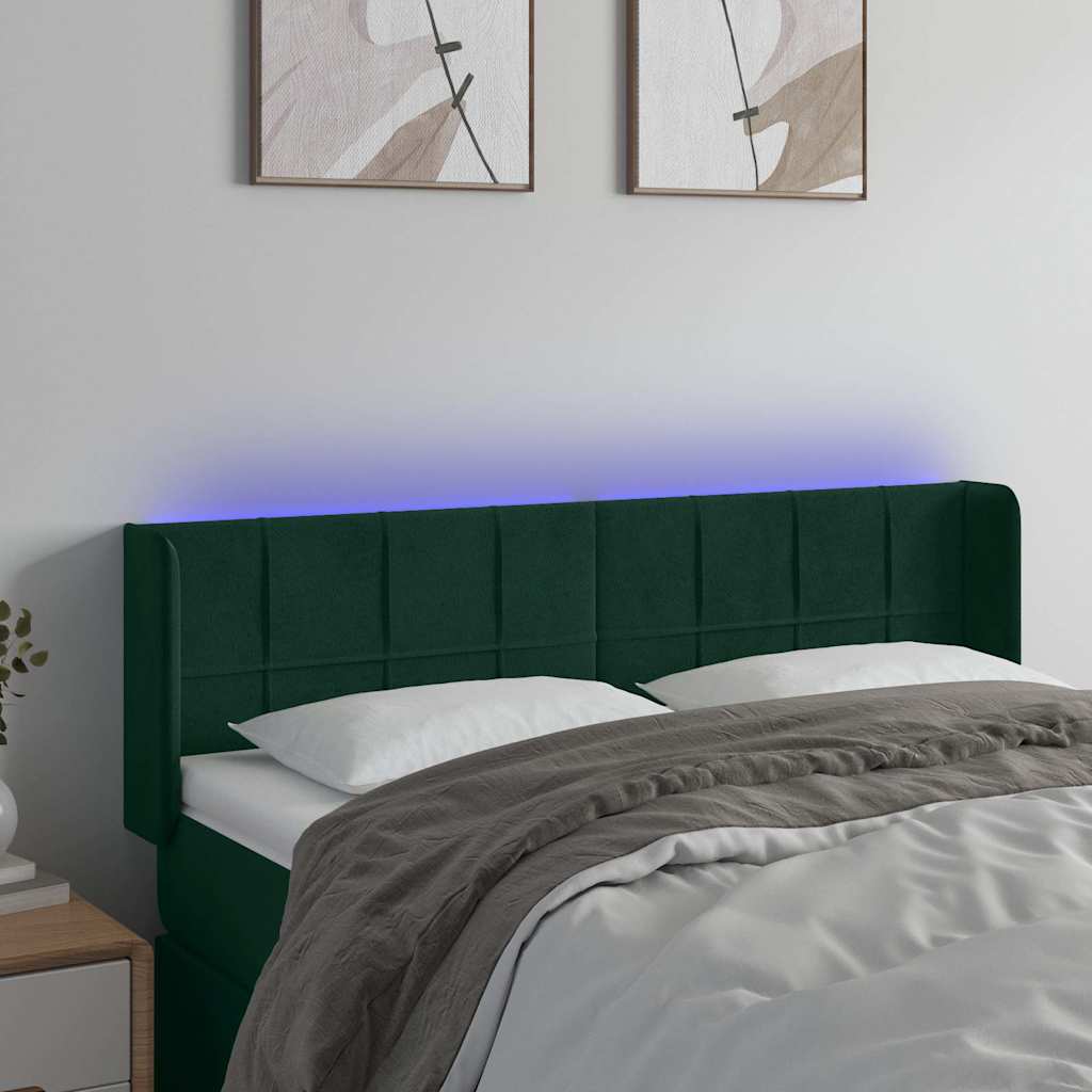 LED Kopfteil Dunkelgrün 147x16x78/88 cm Samt