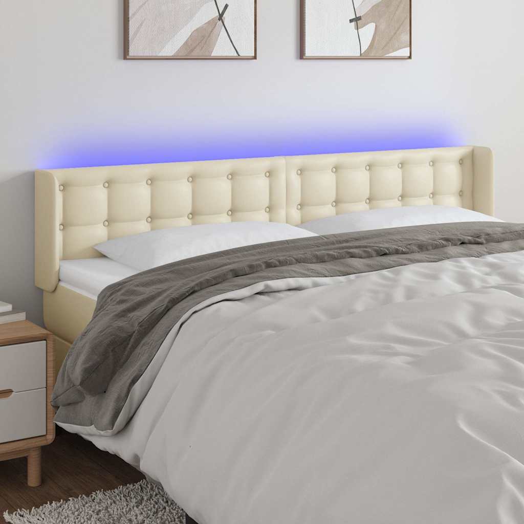 LED Kopfteil Creme 203x16x78/88 cm Kunstleder