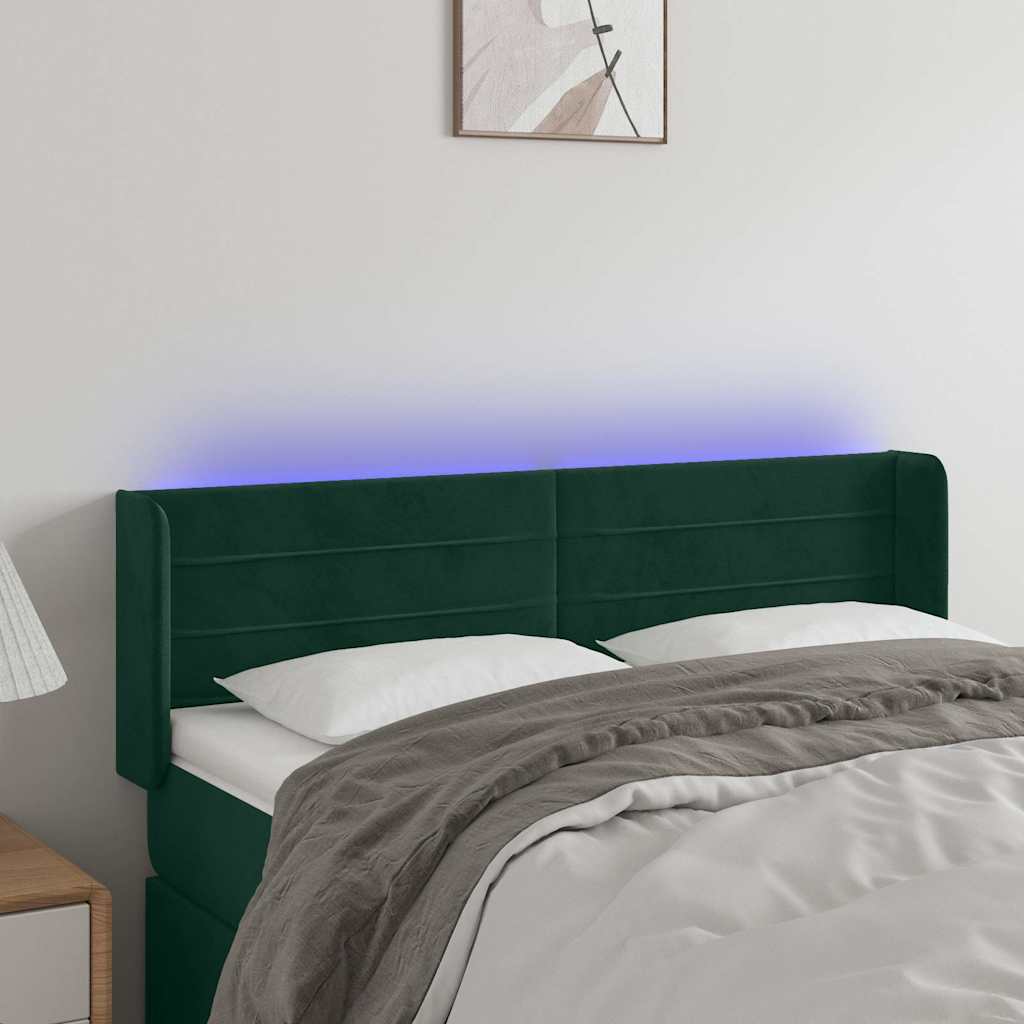 LED Kopfteil Dunkelgrün 147x16x78/88 cm Samt