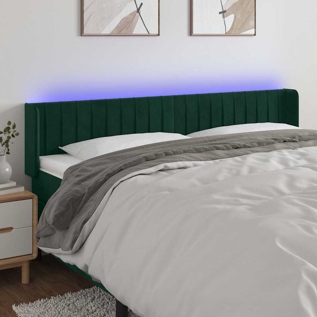 LED Kopfteil Dunkelgrün 163x16x78/88 cm Samt