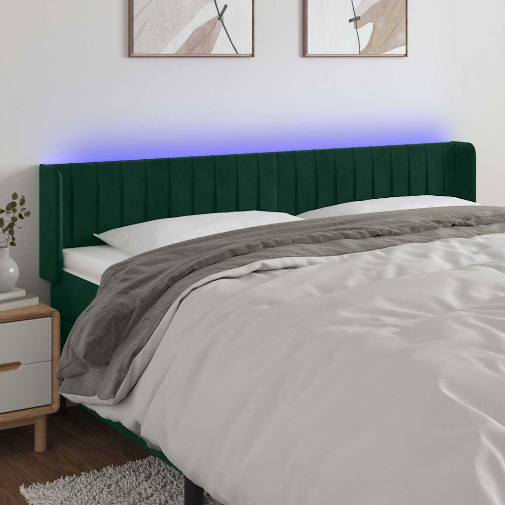 LED Kopfteil Dunkelgrün 183x16x78/88 cm Samt