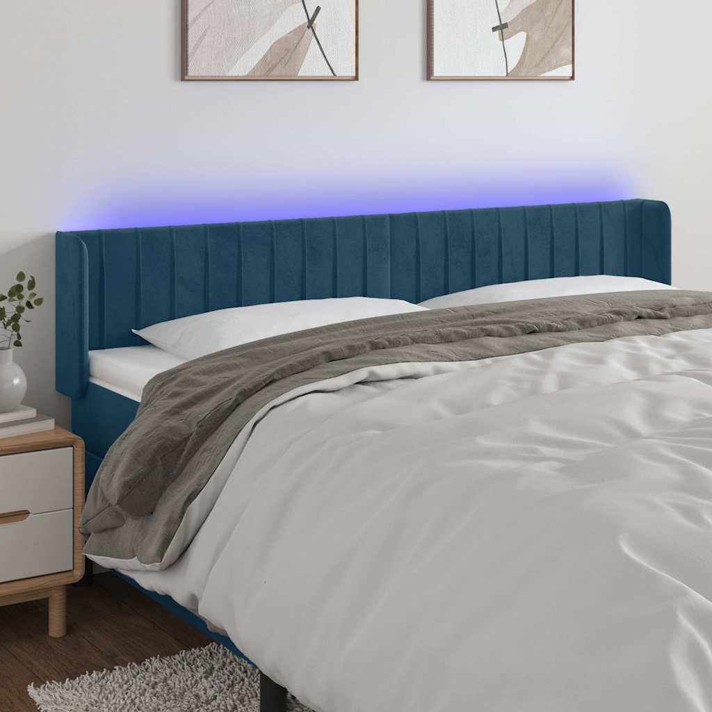 LED Kopfteil Dunkelblau 183x16x78/88 cm Samt