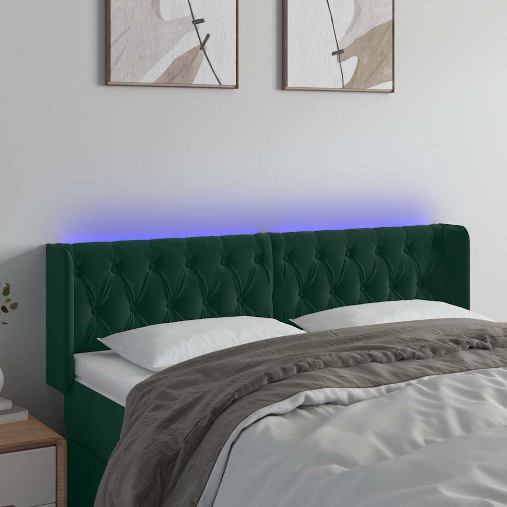 LED Kopfteil Dunkelgrün 147x16x78/88 cm Samt