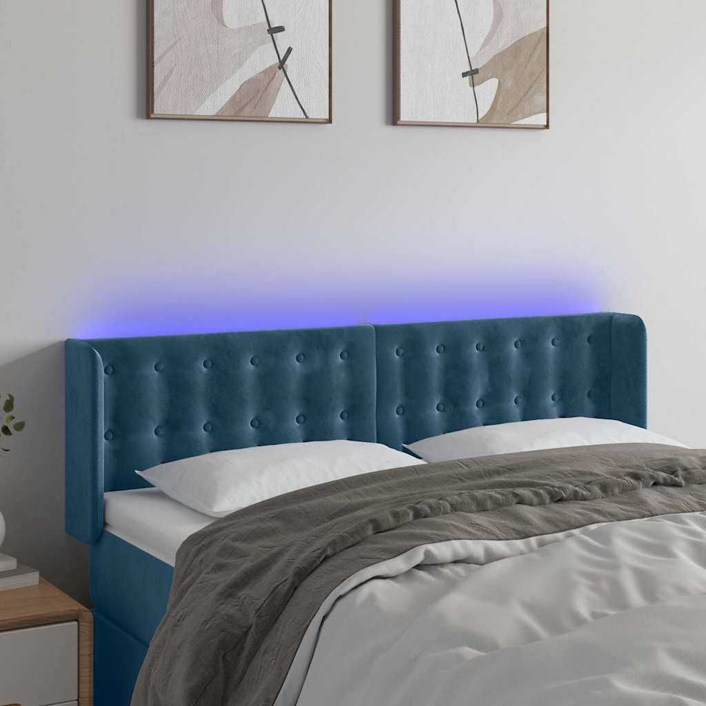 LED Kopfteil Dunkelblau 147x16x78/88 cm Samt