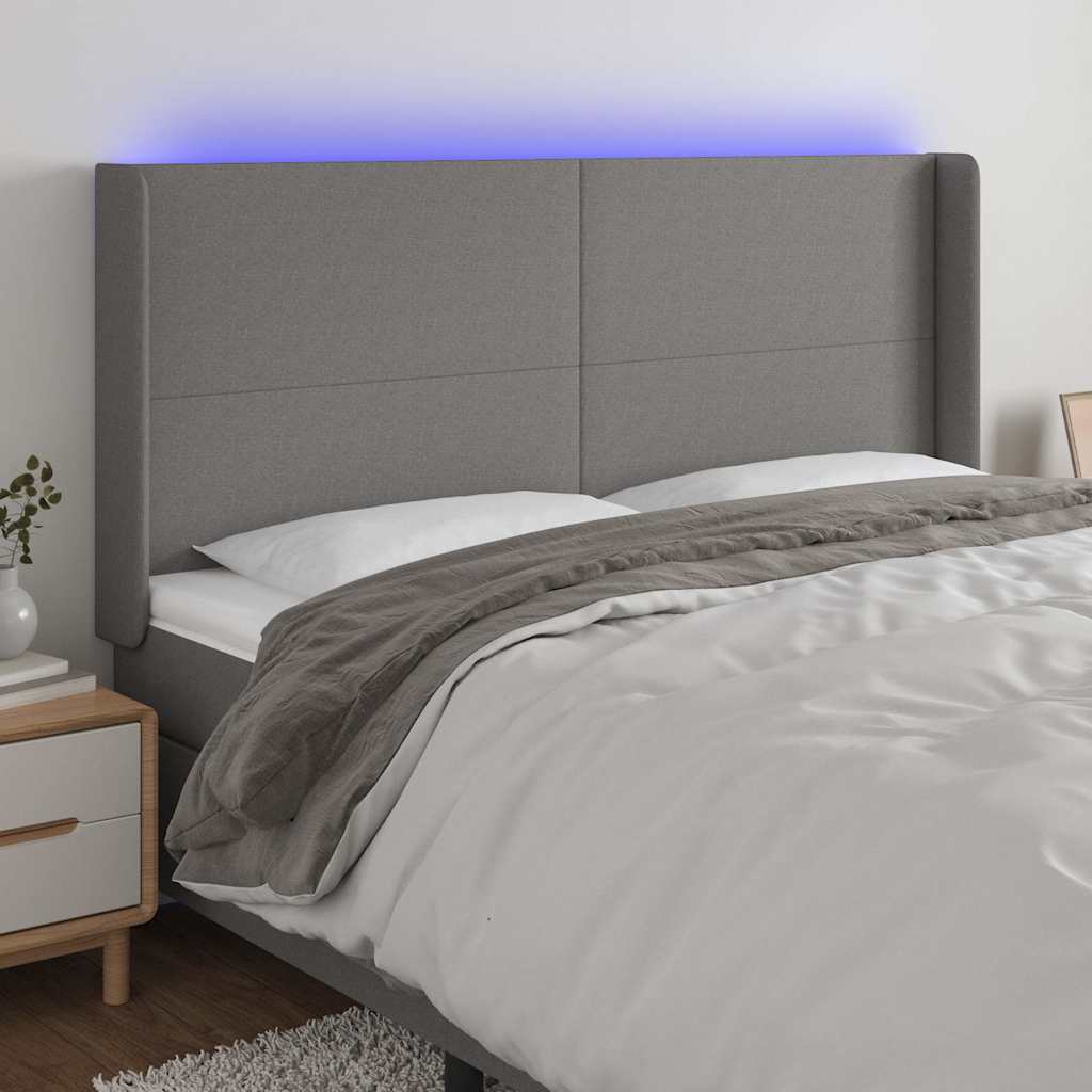 LED Kopfteil Dunkelgrau 183x16x118/128 cm Stoff