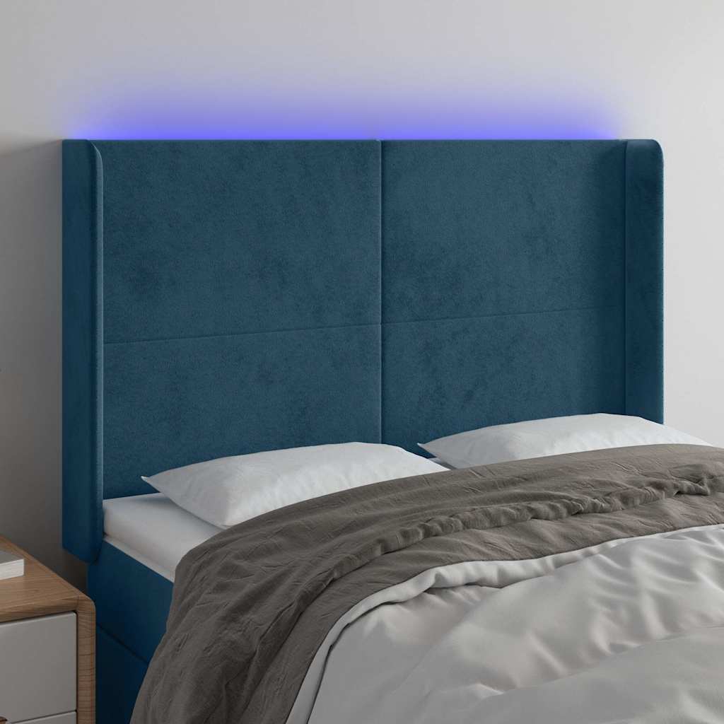 LED Kopfteil Dunkelblau 147x16x118/128 cm Samt