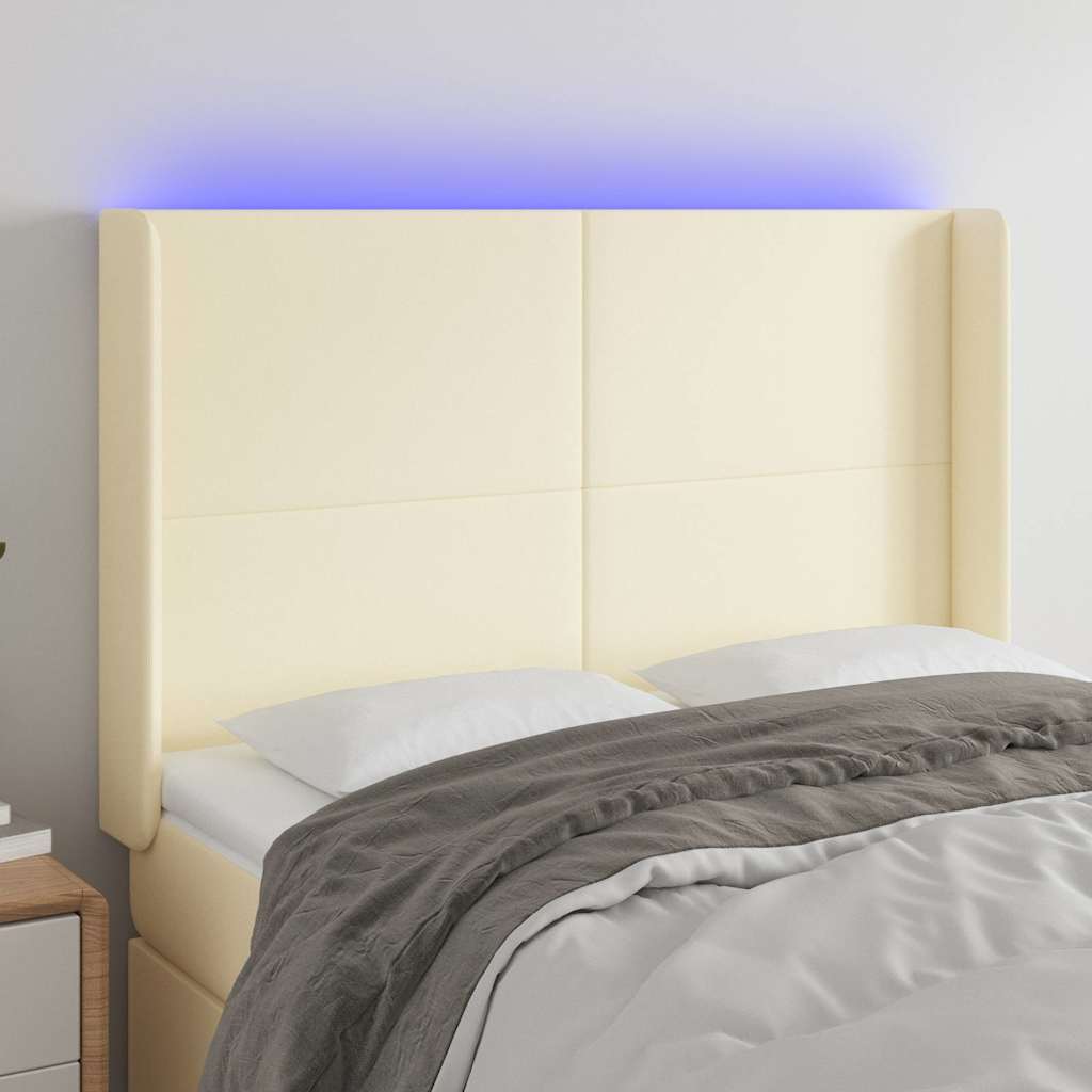 LED Kopfteil Creme 147x16x118/128 cm Kunstleder