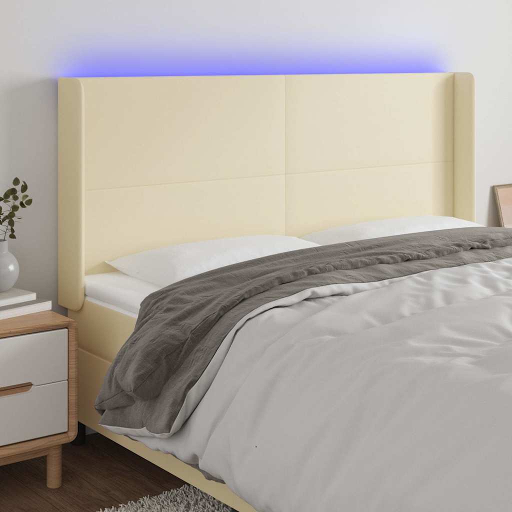 LED Kopfteil Creme 163x16x118/128 cm Kunstleder
