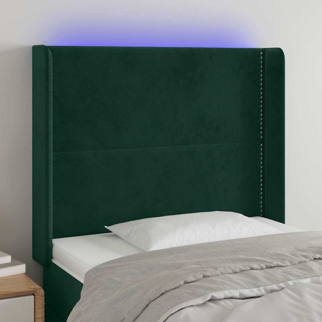 LED Kopfteil Dunkelgrün 93x16x118/128 cm Samt