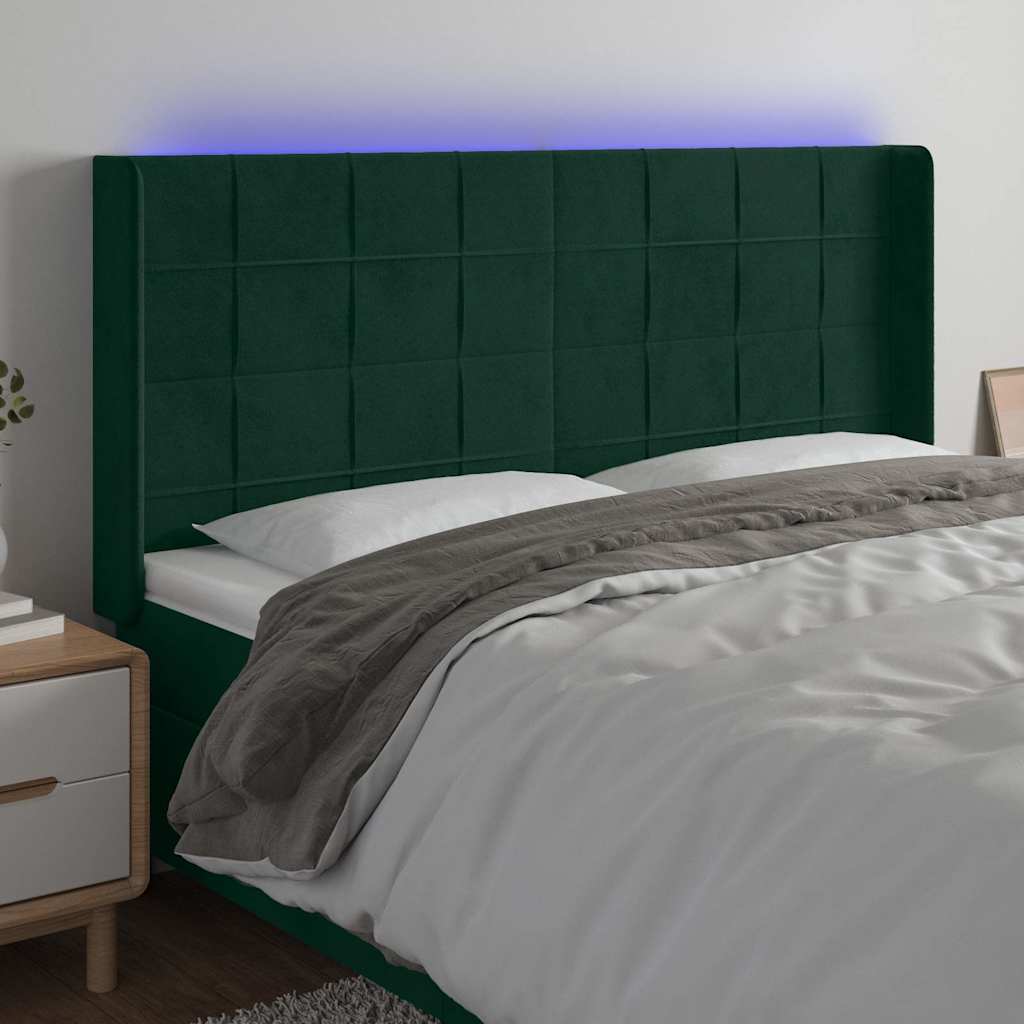LED Kopfteil Dunkelgrün 183x16x118/128 cm Samt
