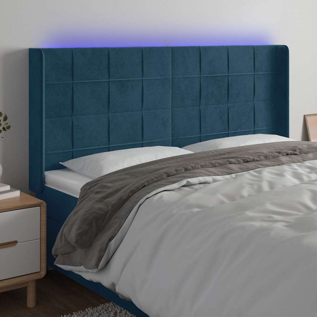 LED Kopfteil Dunkelblau 183x16x118/128 cm Samt