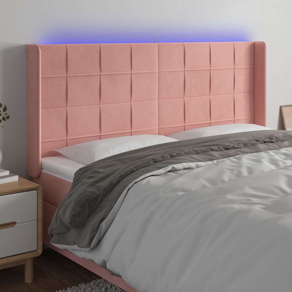 LED Kopfteil Rosa 203x16x118/128 cm Samt