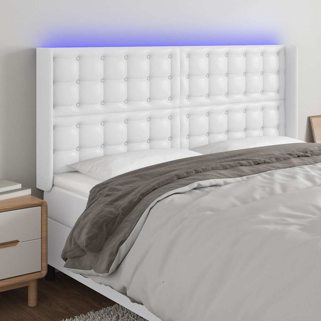 LED Kopfteil Weiß 163x16x118/128 cm Kunstleder