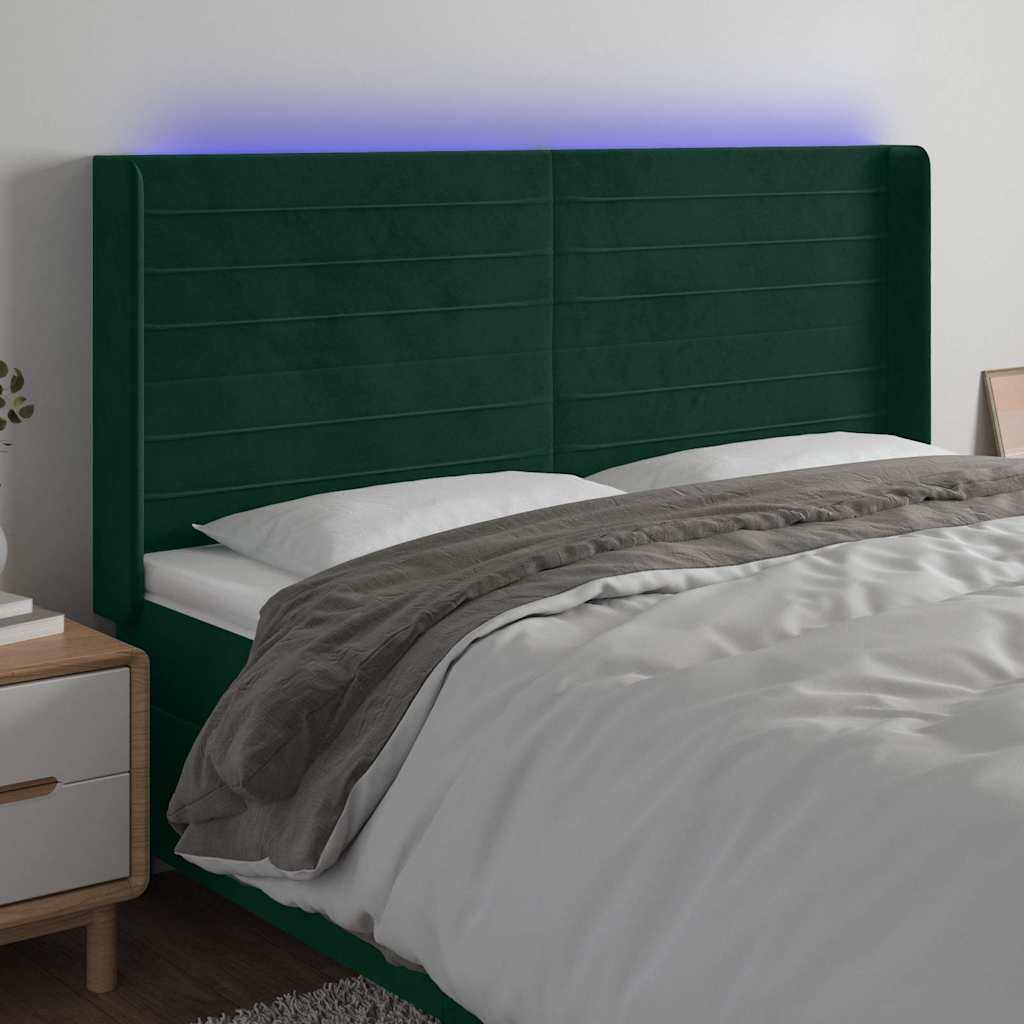 LED Kopfteil Dunkelgrün 183x16x118/128 cm Samt