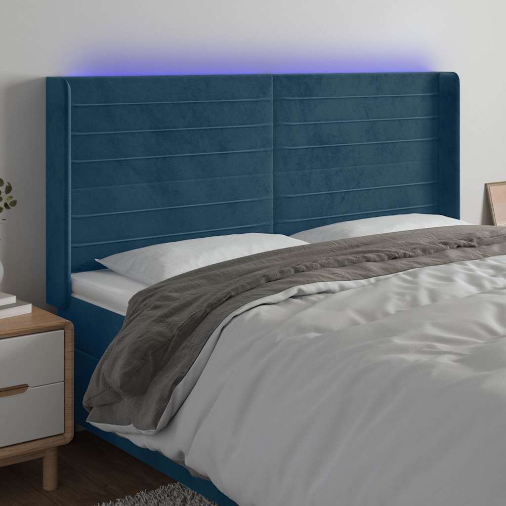 LED Kopfteil Dunkelblau 203x16x118/128 cm Samt