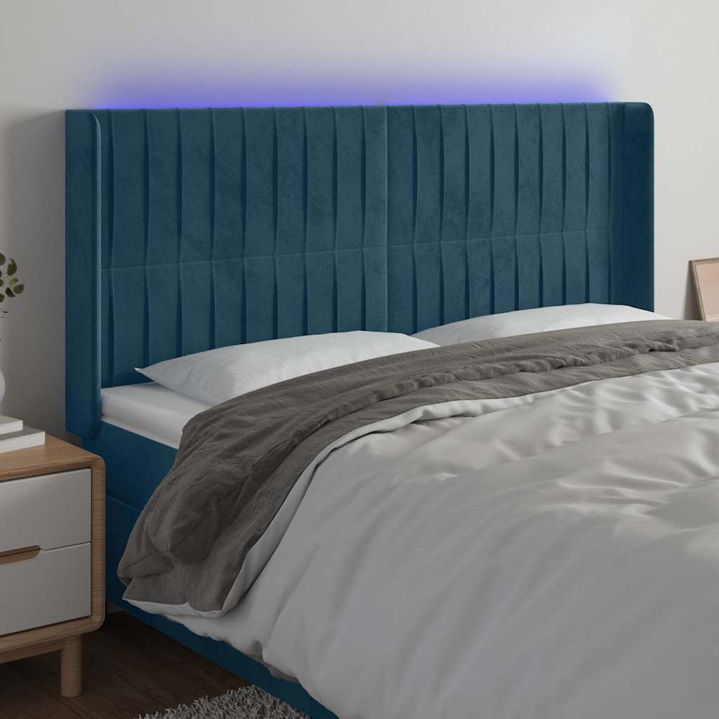 LED Kopfteil Dunkelblau 183x16x118/128 cm Samt